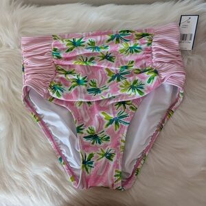NWT Crown & Ivy Pink Multi Tropical Print High waisted Swim Bottom Medium